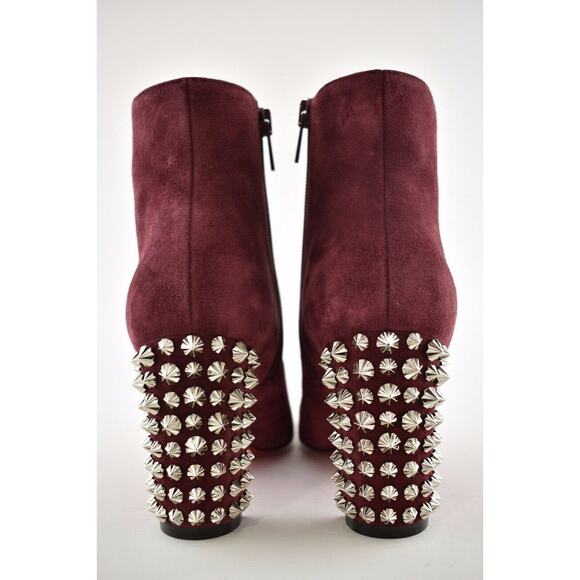 Christian Louboutin Suzi Folk 85 Prunus Red Suede Spike Ankle Heel Bootie 35.5 - Picture 11 of 12
